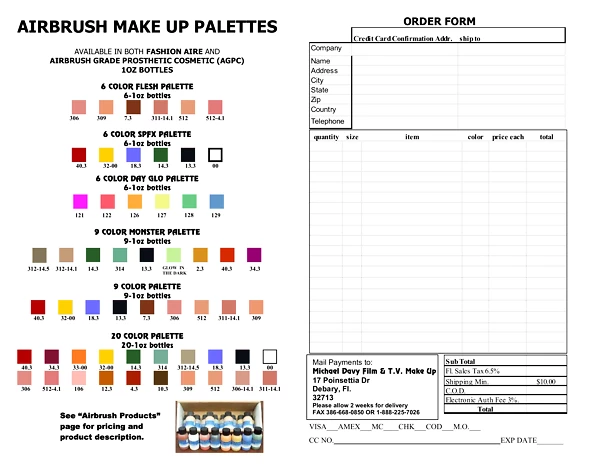 Airbrush Make up Order Form Airbrush Make up Order Form